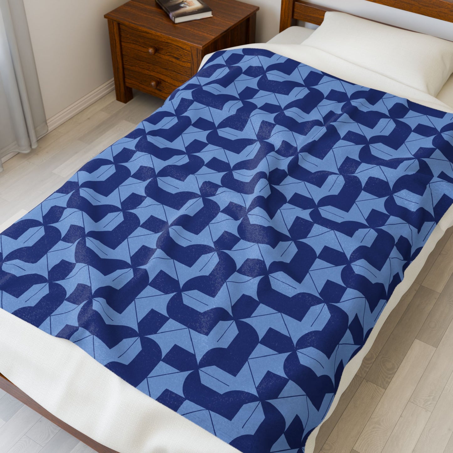 Modern Maze - Blue Velveteen Plush Blanket