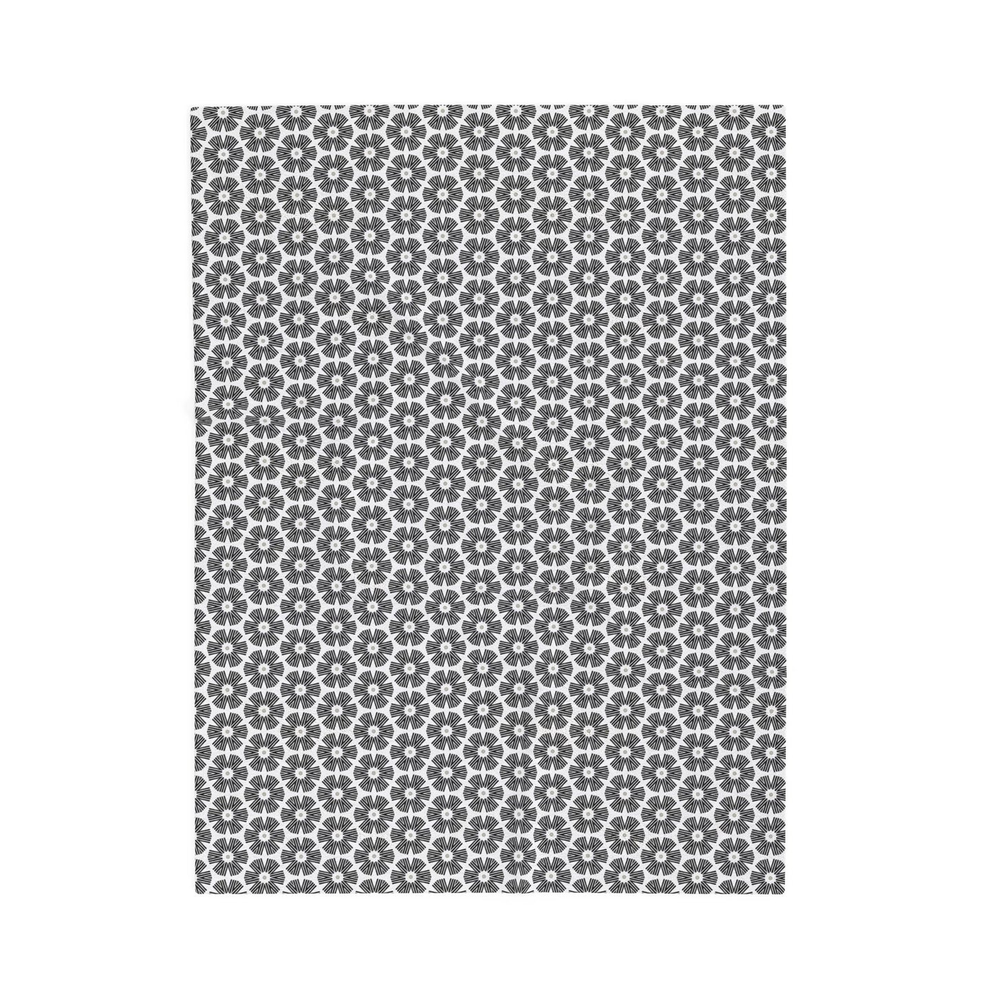Stylized Flower, Black and White Velveteen Plush Blanket - Minimalist Pattern