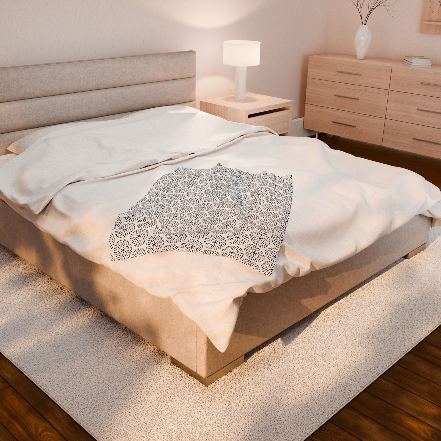Velveteen Blanket - Dandelion Minimalist Black and White Pattern