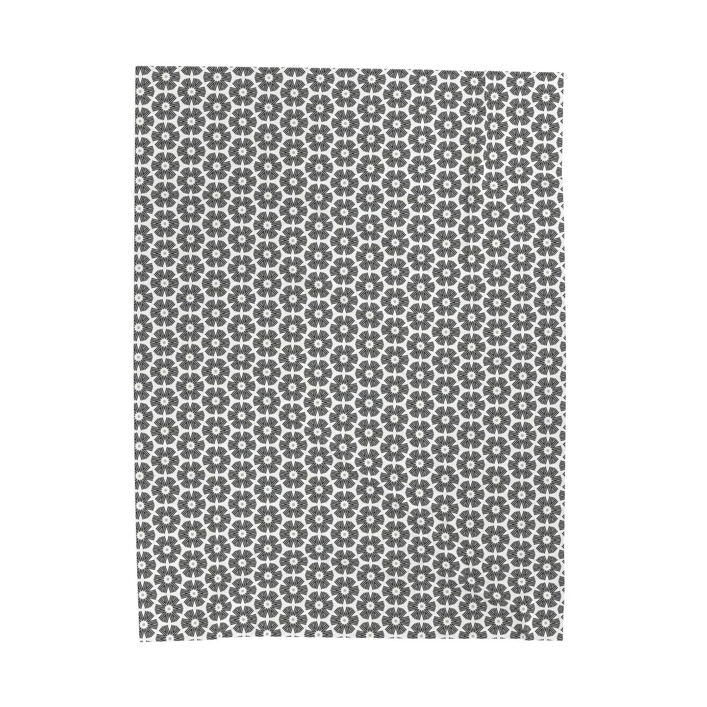 Stylized Flower, Black and White Velveteen Plush Blanket - Minimalist Pattern