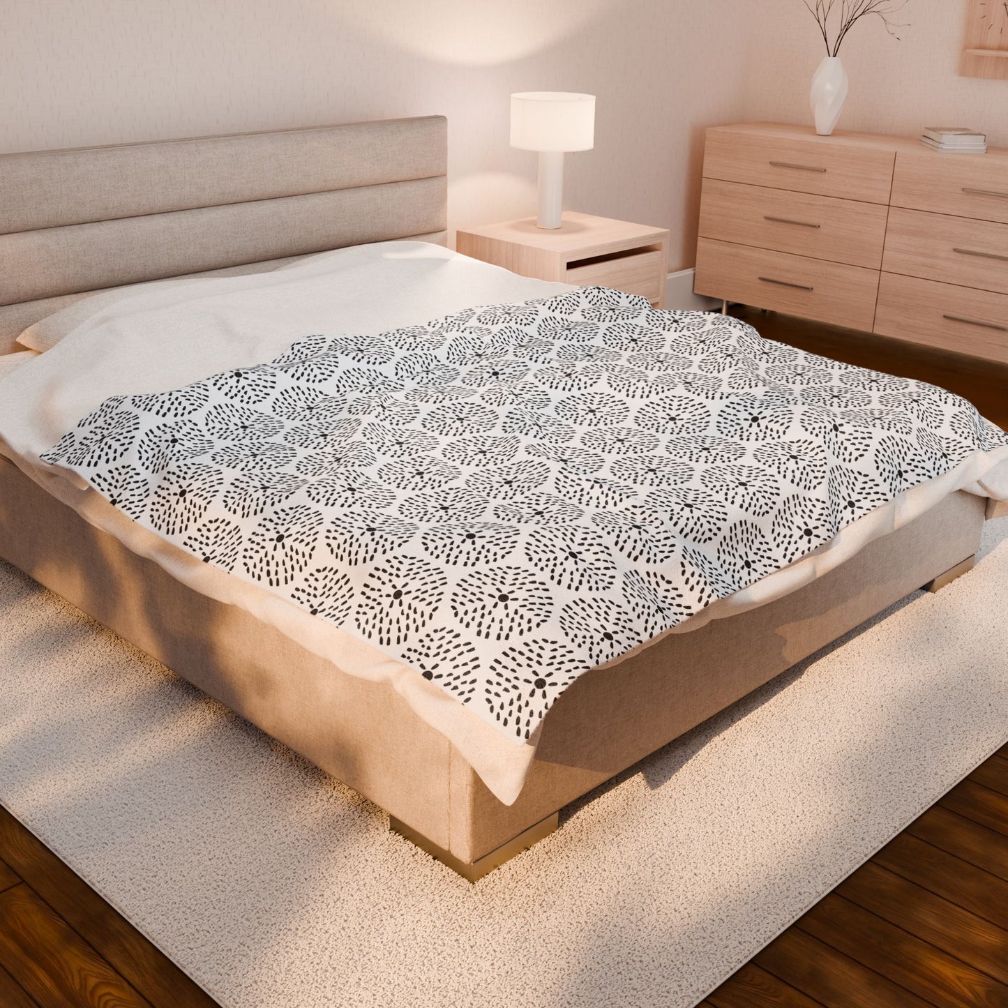 Velveteen Blanket - Dandelion Minimalist Black and White Pattern