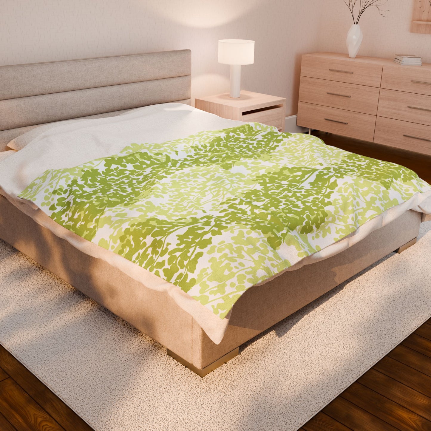 Weeping Birch - Cozy Green Botanical Velveteen Plush Blanket