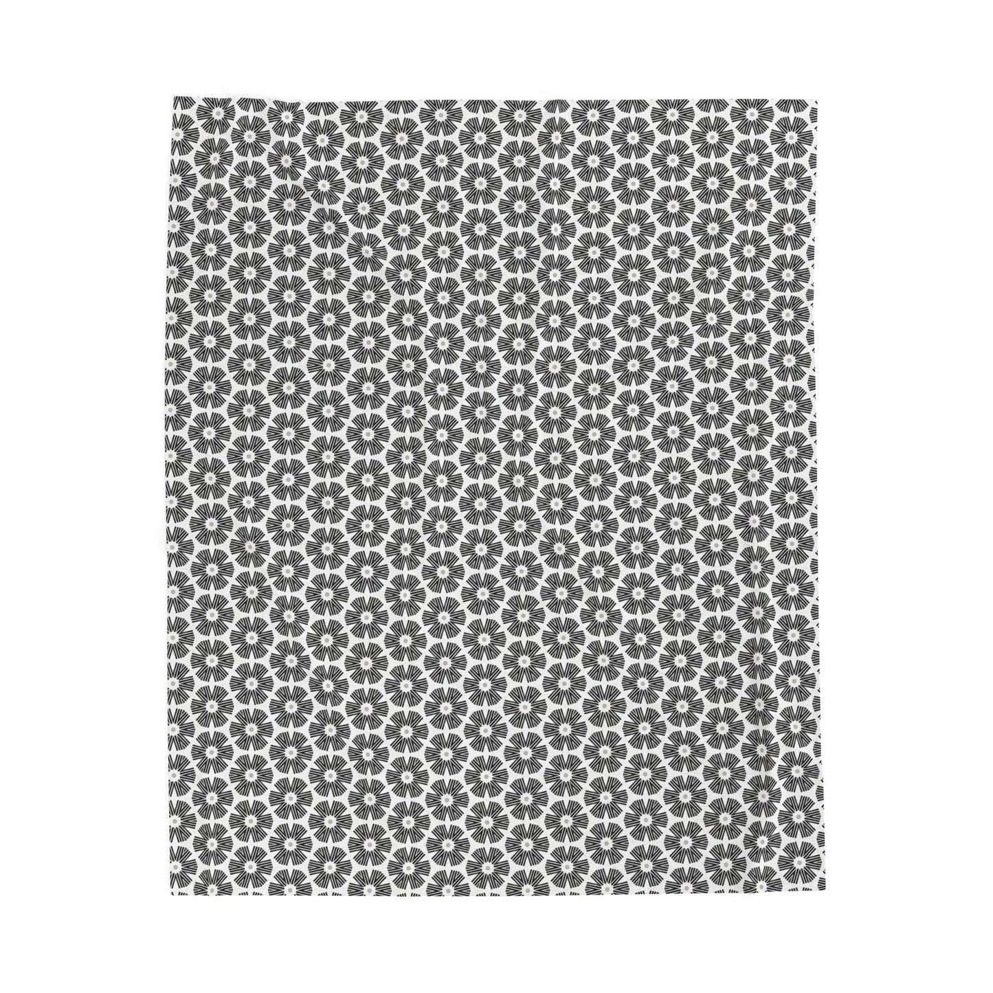 Stylized Flower, Black and White Velveteen Plush Blanket - Minimalist Pattern