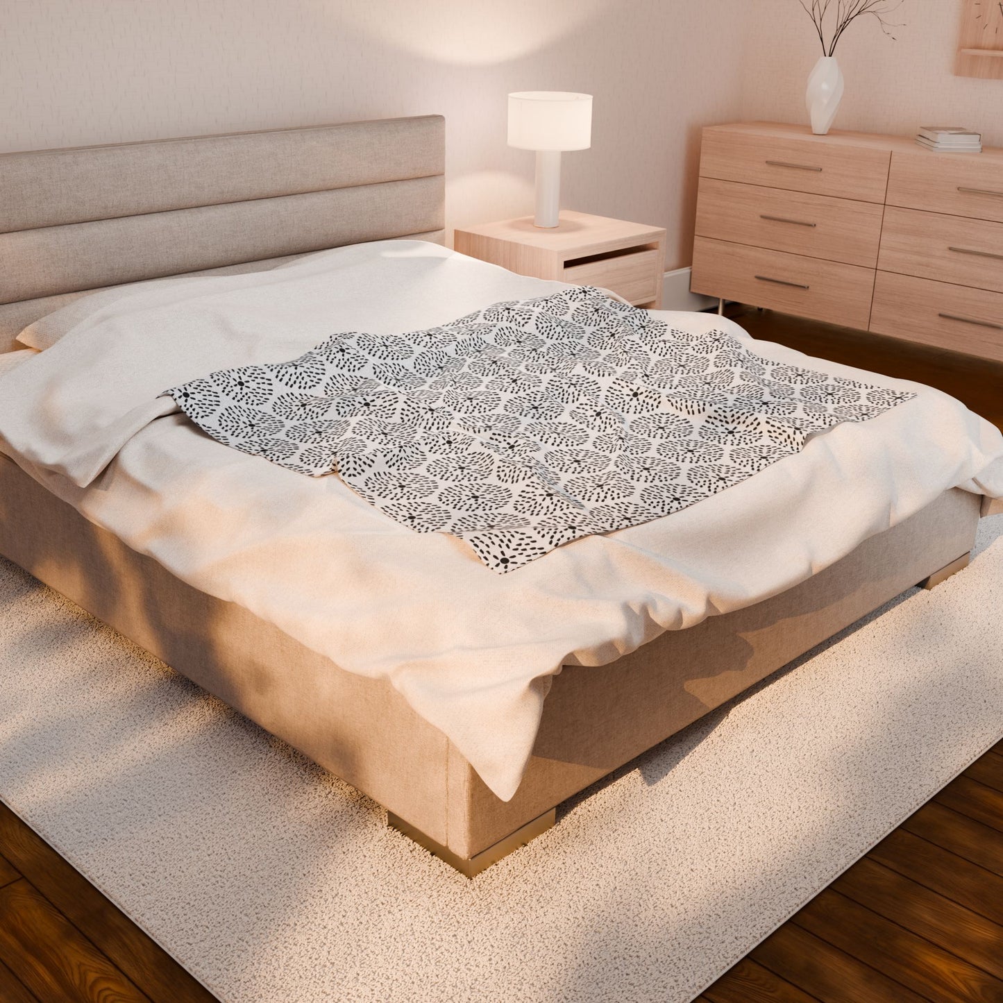 Velveteen Blanket - Dandelion Minimalist Black and White Pattern