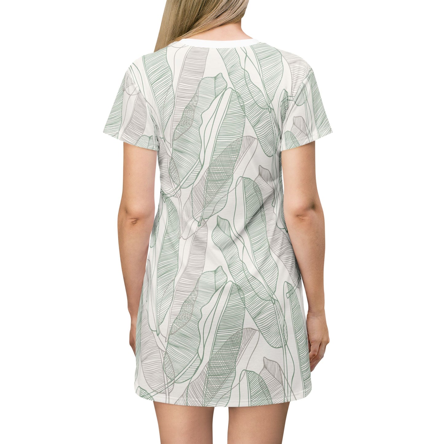 Tropical  Leaves - T-Shirt Dress Sand and Sage