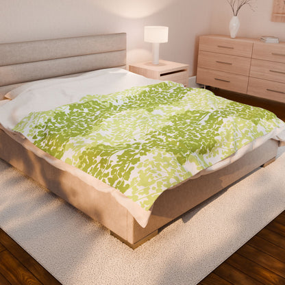 Weeping Birch - Cozy Green Botanical Velveteen Plush Blanket