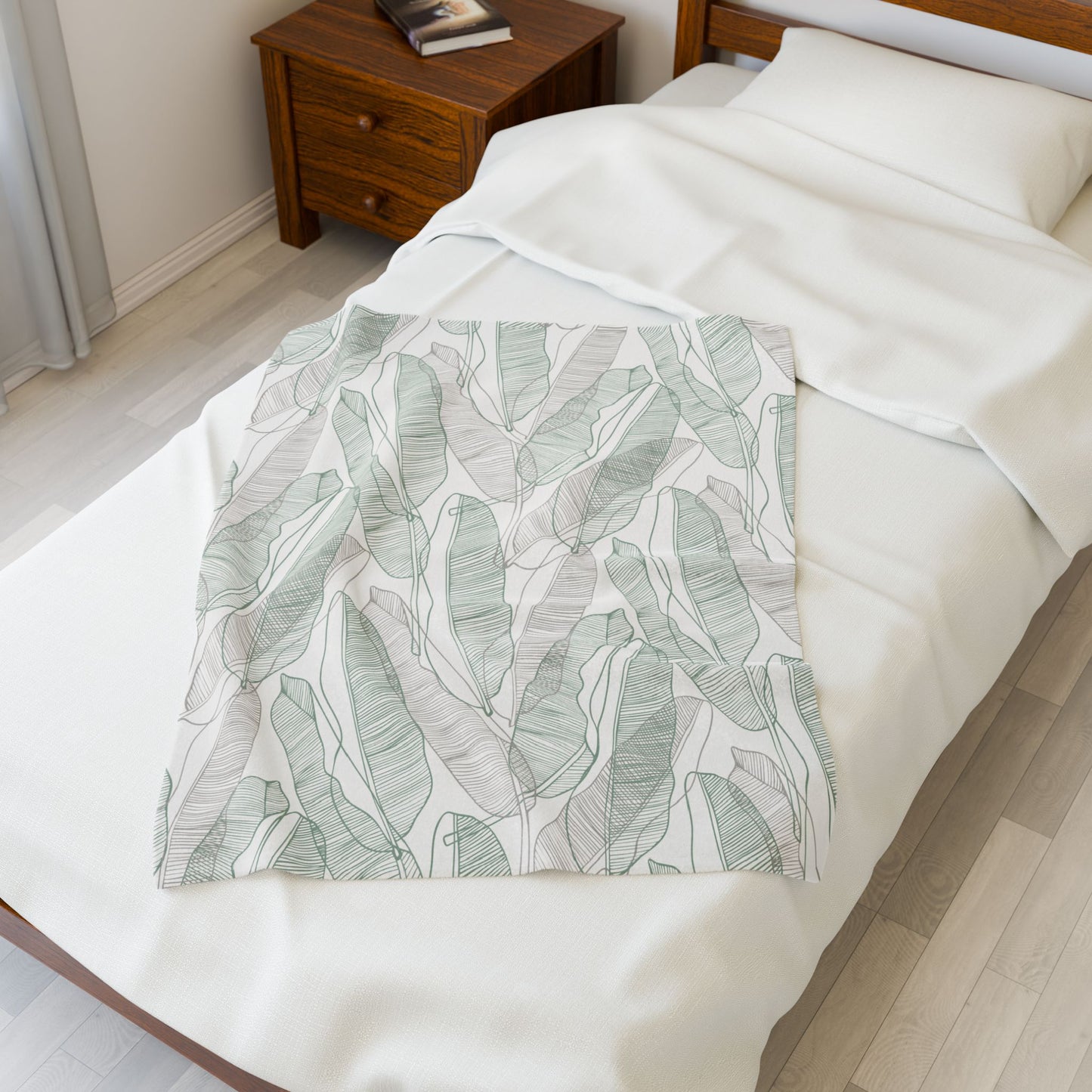 Cozy Green Botanical Velveteen Plush Blanket