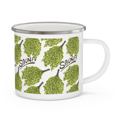 Sauna-Inspired Enamel Camping Mug for Outdoor Lovers